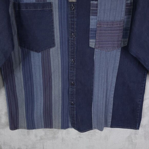 Vintage Marithe Francois Girbaud denim patchwork Button Up Shirt 3XL Long Sleeve - Picture 2 of 14
